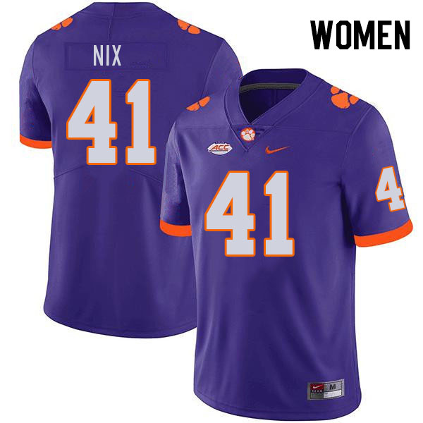 Women's Clemson Tigers Caleb Nix #41 College Purple NCAA Authentic Football Stitched Jersey 23KT30TT